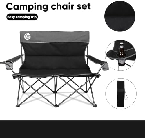 Northroad Outdoor Camping Chair Set of 3,Folding Padded Camp Chair w/1 Sofa,2 Single Chairs,Collapsible Conversation Set for Family Patio, Beach (Black)