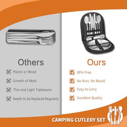 Camping Utensils, Camping Essentials 2-4 Person 11pcs/21PCS with Spoons Plates Forks Knives Travel Utensils with Case, Accessories Set for Grill Outdoor Car Picnic Essentials
