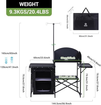 Nice C Camping Kitchen Table Station, Portable Folding Grill Table (Black)