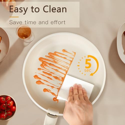 GIPP Pots and Pans Set Non Stick,Kitchen Cookware Set Detachable Handle, Non Toxic Cooking Pan Set with Frying Pans Set,RV Cookware Sets for All Stoves, Cream White, 21PCS