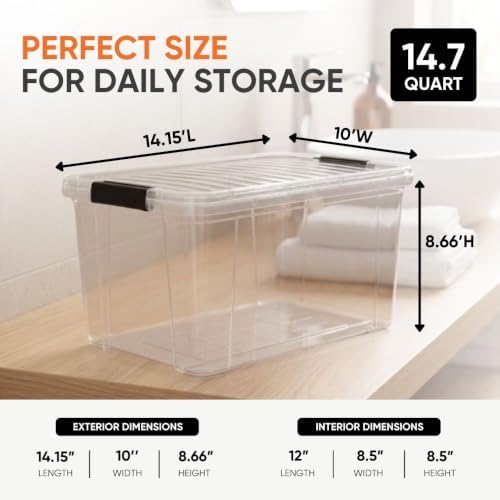 Superio 14.7 Quart Clear Plastic Storage Boxes with Lids, Stackable Organizer Containers, BPA-Free Storage Bins for Home, Office, School & Dorm, 10 Pack