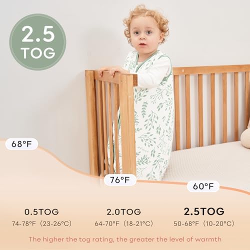 Yoofoss Baby Sleep Sack 6-12 Months Organic Cotton TOG 2.5 2-Way Zipper