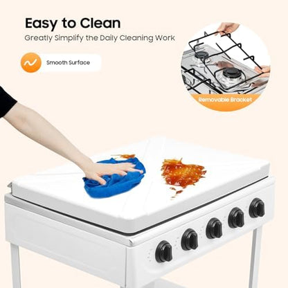 Gas Stove 5 Burner, 2500W Portable Grill BBQ Gas Stove Outdoor Camping Cooking BBQ Grill with 2-Tier Storage Rack for Motorhome Travel and Outdoor Cooking (White)