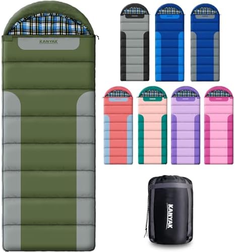 Cotton Flannel Lined Sleeping Bag for Adults Teens Kids, Cold Weather &Warm, 3 Seasons, Lightweight Compact Camping Essentials Equipment, Hiking, Outdoor, Travel