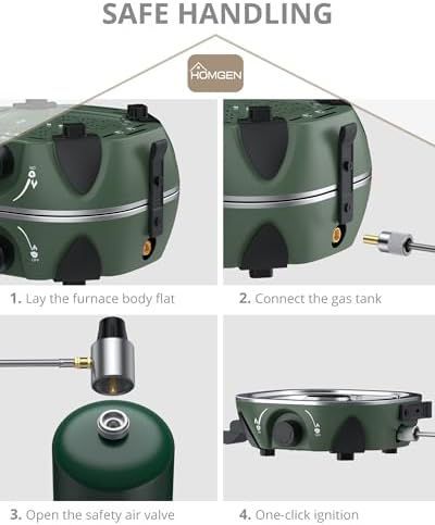 HOMGEN Portable Dual Burner Propane Stove - 20,000 BTU Foldable Camping Stove with Piezo Ignition- Portable 2 Burner for Camping/Hiking/Picnic/RV Travel Trip-Includes Storage Bag & Hose (Green)