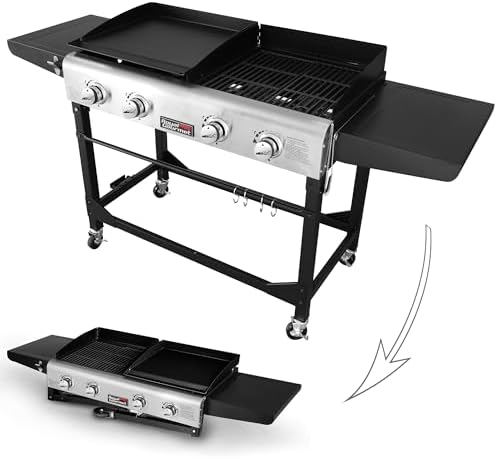 Royal Gourmet Portable Propane Gas Grill and Griddle Combo with Side Table