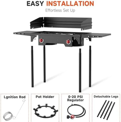 2-Burner Propane Camp Stove, High Pressure Outdoor Gas Burner