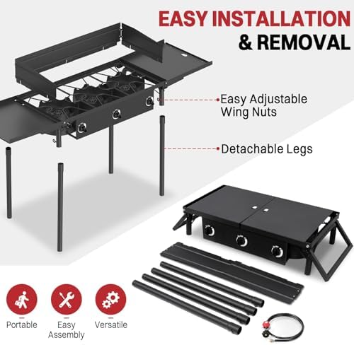 3 Burner Propane Camp Stove | 225,000 BTU | High Pressure Gas Burners