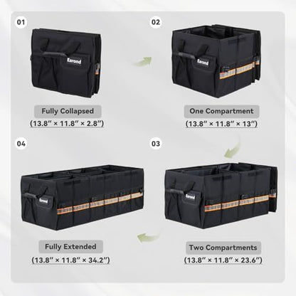 Car Trunk Organizer with Lid,Collapsible Car Storage Organizer with Multi Compartments and Securing Straps for SUV,Sedan,Jeep-Black