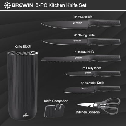 Knife Set, Brewin Kitchen Knife Set, Knives Set for Kitchen, Universal Knife Block, Utility Knife Block Set, New Home Essentials, Apartment Essentials, Camping Essentials, RV Essentials