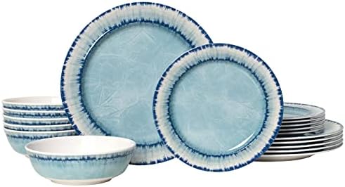 AELS Melamine Dinnerware Set of 18 Pcs Dinner Dishes Set, Lightweight Unbreakable for Indoor and Outdoor Use, BPA Free, Dishwasher Safe, Light Blue