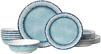 AELS Melamine Dinnerware Set of 18 Pcs Dinner Dishes Set, Lightweight Unbreakable for Indoor and Outdoor Use, BPA Free, Dishwasher Safe, Light Blue