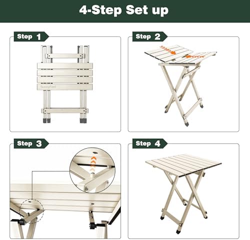 SUNNYFEEL Folding Camping Table - Lightweight Aluminum Portable Picnic Table for Cooking, Beach, Hiking, Travel, Fishing, BBQ, Indoor Outdoor Small Foldable Camp Tables