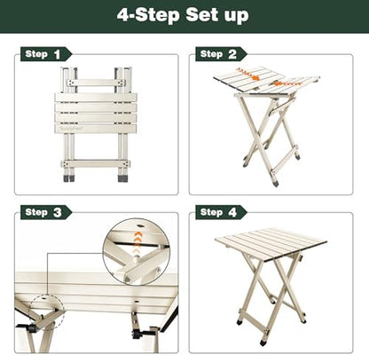 SUNNYFEEL Folding Camping Table - Lightweight Aluminum Portable Picnic Table for Cooking, Beach, Hiking, Travel, Fishing, BBQ, Indoor Outdoor Small Foldable Camp Tables