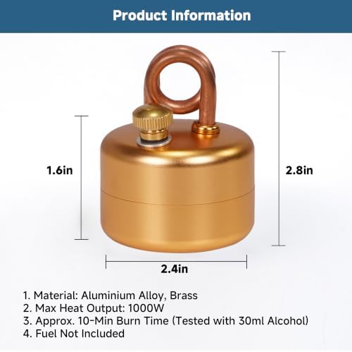 UJU Alcohol Stove Set, Portable Alcohol Burner with Windscreen, Storage Bag & 2 Empty Bottles, Wind‑Resistant Outdoor Cooking Stove for Backpacking, Hiking & Camping, Gold, Round Bottom