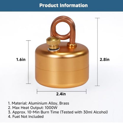 UJU Alcohol Stove Set, Portable Alcohol Burner with Windscreen, Storage Bag & 2 Empty Bottles, Wind‑Resistant Outdoor Cooking Stove for Backpacking, Hiking & Camping, Gold, Round Bottom