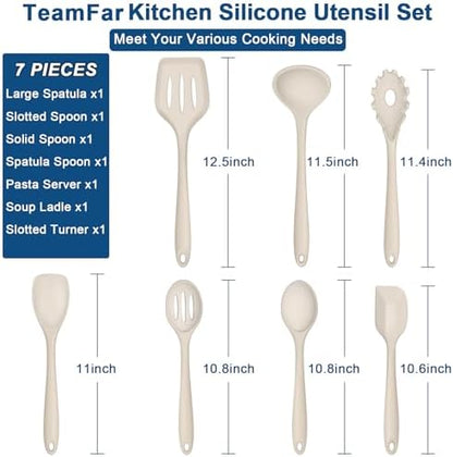TeamFar Silicone Cooking Utensil Set of 7, Kitchen Cooking Utensil Set