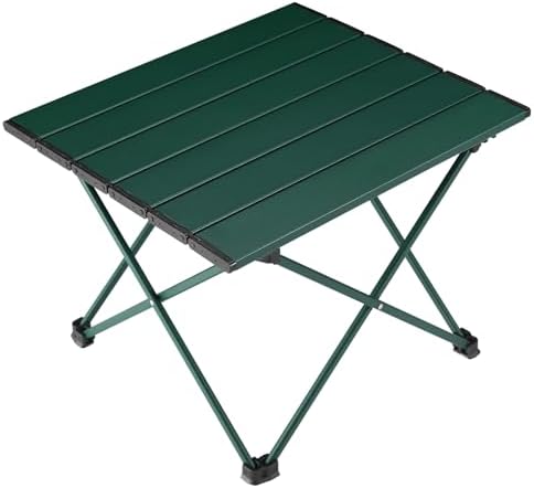 Tesouro Portable Camping Table,Folding Side Table Aluminum Top for Outdoor Cooking, Hiking, Travel, Picnic (Blackish Green-Medium)