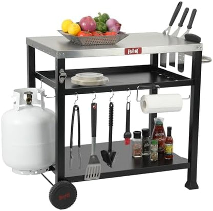 Feasto 3-Shelf Pizza Oven Table with Cover, 33.5" x 21.7", Black