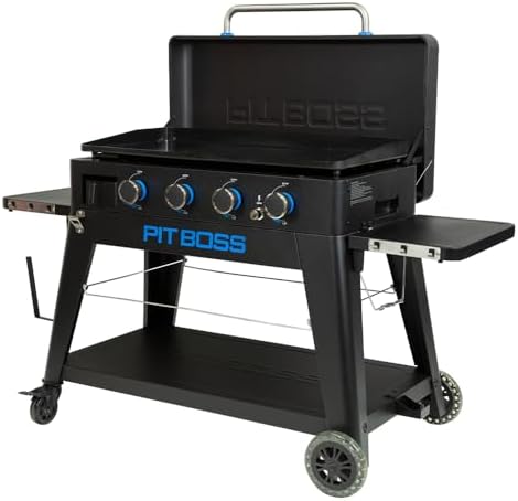 Pit Boss 4-Burner Propane Gas Non-Stick Ceramic Coated Rust-Resistant Portable Lift-Off and Stationary Griddle Grill with Hard Cover, 647-Sq. In. (35" L x 18" W) Cooking Space, 46,000 BTU, Black