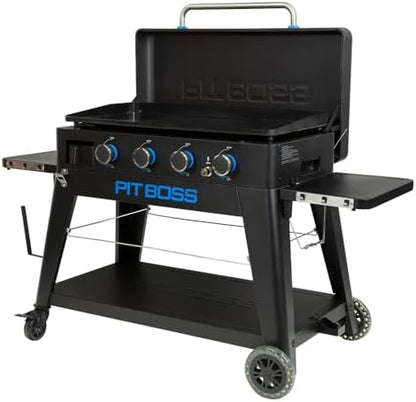 Pit Boss 4-Burner Propane Gas Non-Stick Ceramic Coated Rust-Resistant Portable Lift-Off and Stationary Griddle Grill with Hard Cover, 647-Sq. In. (35" L x 18" W) Cooking Space, 46,000 BTU, Black