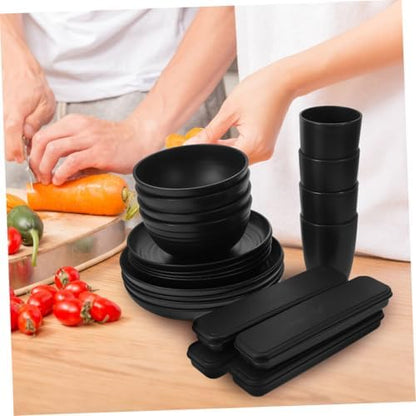 PP Utensil Set, Xmas Black Reusable 4 Sets Portable Camping Picnic