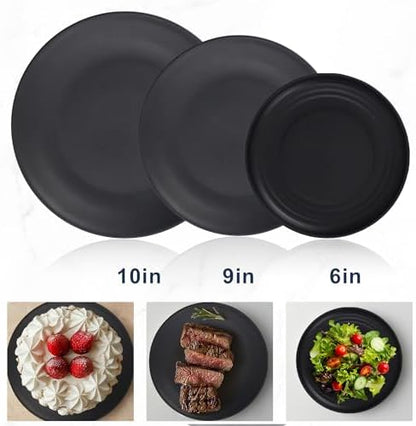 Wrova Wheat straw dinnerware sets of 40-10 inches plates,9 inches plates,6inches snack plate,26oz bowls,12oz cups - Unbreakable plates and bowls sets microwave safe and dishwasher safe. Black