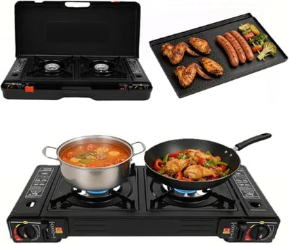 Portable Camping Stove 24,000 BTU Dual Burner Propane Gas Grill 24.8"