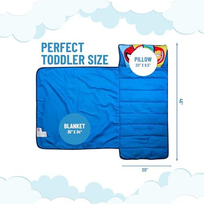 Jay Franco Kids Nap Mat with Embedded Pillow & Blanket – Soft 46"x20" Microfiber Sleeping Bag with Name Tag & Handle