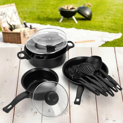 13 Piece Cookware Set Portable Lightweight Cast Iron Pots and Pans Set