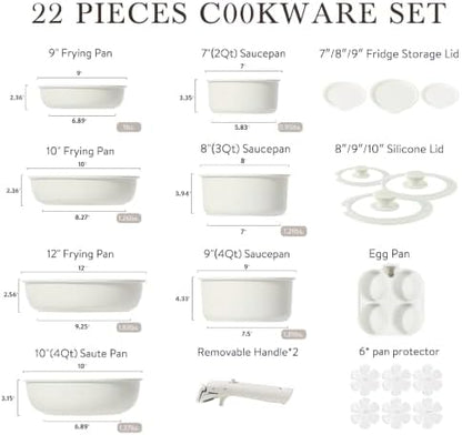 CAROTE 22pcs Pots and Pans Set Non Stick, Detachable Handle Cookware Sets