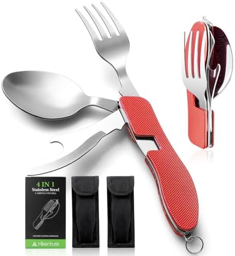 Hikenture Camping Utensils,4-in-1 Fork Spoon Knife Set(Red 2pack)