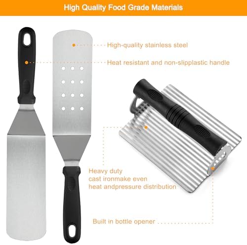 POLIGO 28PCS Griddle Accessories Kit, Flat Top Grill Accessories Set for Camp Chef, Grill Spatula Set with Enlarged Spatulas, Basting Cover, Scraper for Cooking Indoor or Outdoor Barbecue