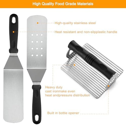 POLIGO 28PCS Griddle Accessories Kit, Flat Top Grill Accessories Set for Camp Chef, Grill Spatula Set with Enlarged Spatulas, Basting Cover, Scraper for Cooking Indoor or Outdoor Barbecue