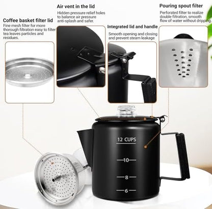 No Coating 12 Cup Percolator Coffee Pot 304 Stainless Steel