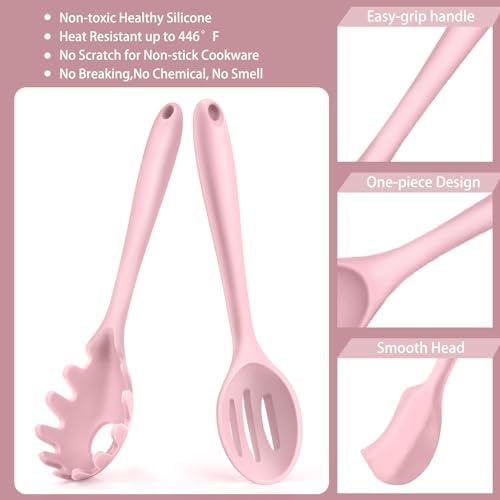 P&P CHEF Pink Kitchen Utensils, Silicone Cooking Utensil Set of 7