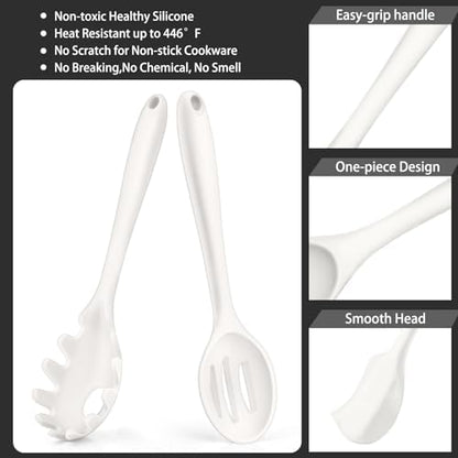P&P CHEF White Kitchen Utensils, Silicone Cooking Utensil Set of 7