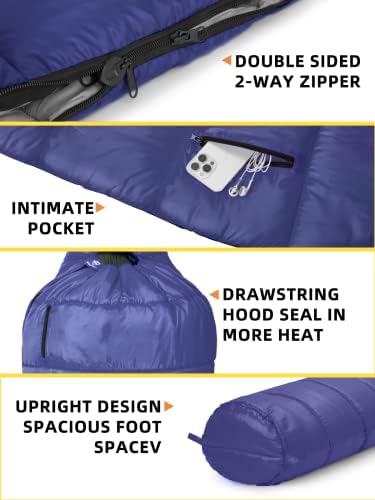 Bessport Mummy Sleeping Bag | 15-45 ℉ Extreme 3-4 Season Sleeping Bag for Adults Cold Weather– Warm and Washable, for Hiking Traveling & Outdoor Activities