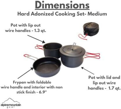 3 Piece Backpacker Hard-Anodized Cook Set - Camping Cookware with Carrying Bag (Made by Caddis Sports, Inc.)