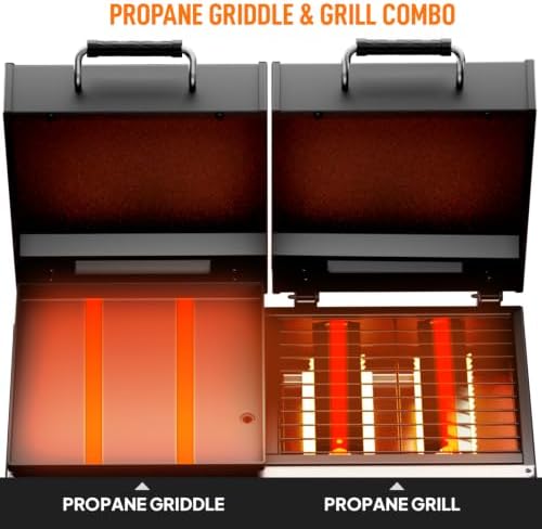 ROVSUN 4 Burner Propane Gas Grill & Griddle Combo, 40000 BTU Tabletop Flat Top Griddle & BBQ Grill with Ignition, Lids & Portable Cart for Outdoor Backyard Cooking Barbecue