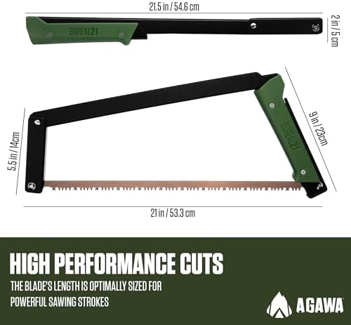 AGAWA - BOREAL21-21 Inch Folding Saw with All-Purpose Saw Blade - Camping Gear For Hiking, Fishing, Hunting, Bushcraft & Survival Kit (Black Frame/Green Handle)