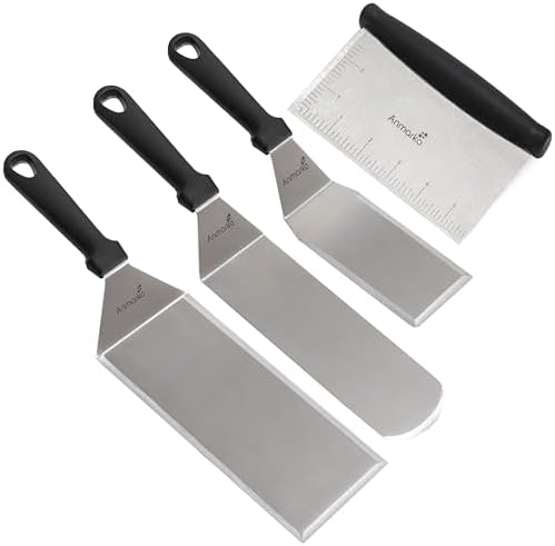 Metal Spatula Griddle Accessories Set - Griddle Scraper Flat Spatula Pancake Flipper Hamburger Turner - Metal Utensil great for BBQ Grill Flat Top Cast Iron Griddle - Commercial Grade