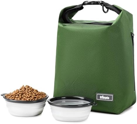 Dog Food Travel Bag Pet Food Container2PCS Collapsible Dog Travel Bowls and Zipper Side Pocket 20L (Green, Large)