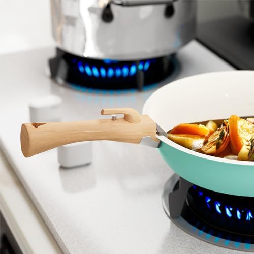 ShanSon 6 Pieces Kitchen Non-Stick Cookware Sets with Removable Handle, Stackable Pots and Pans Set Nonstick for Induction Gas RVs Camping Space Saving，Green