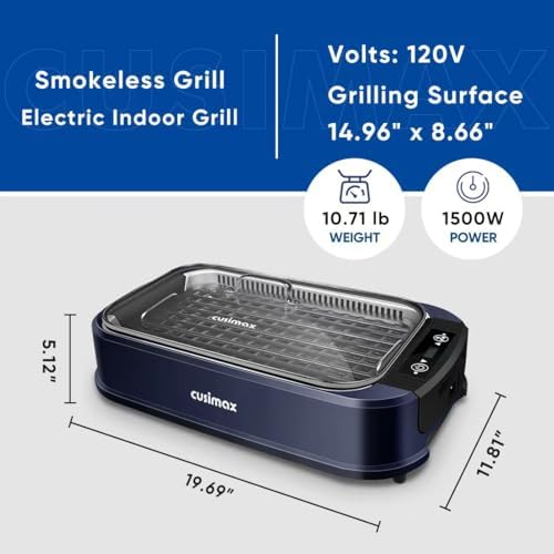 Indoor Grill CUSIMAX Electric Smokeless Grill Portable Korean BBQ, Blue