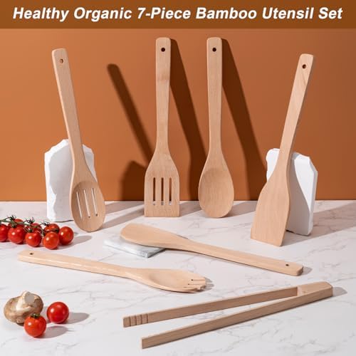Eisinly 7-Piece Wooden Cooking Spoons, Sturdy Beech Utensil Set
