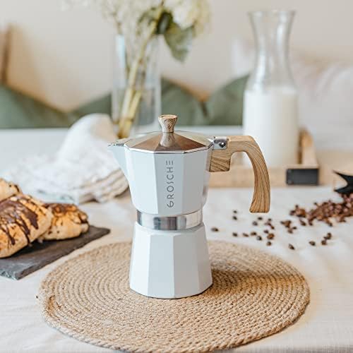GROSCHE Milano Stovetop Espresso Maker Moka Pot 3 espresso Cup, 5 oz White