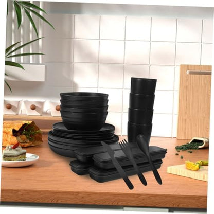 Black Cutlery Set with Case, 4 Sets Reusable PP for Picnic