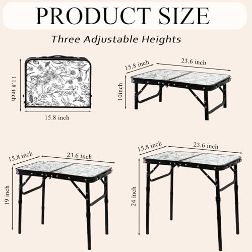 YihuiKo Small Camping Table, Vintage French Floral Pattern Folding Table