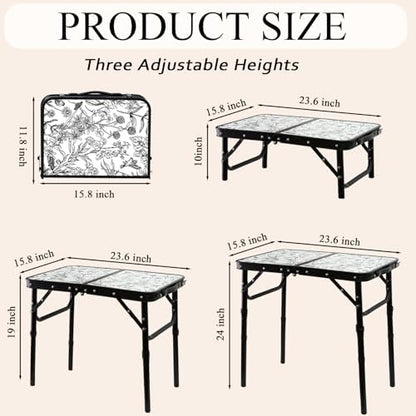 YihuiKo Small Camping Table, Vintage French Floral Pattern Folding Table